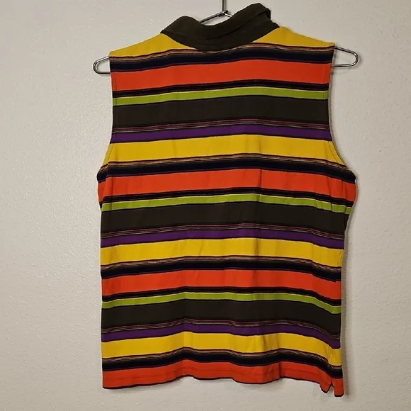 Lauren Ralph Lauren Multicolor Striped Sleeveless Polo Style 3/4 Zip Tank Top L - Picture 4 of 4